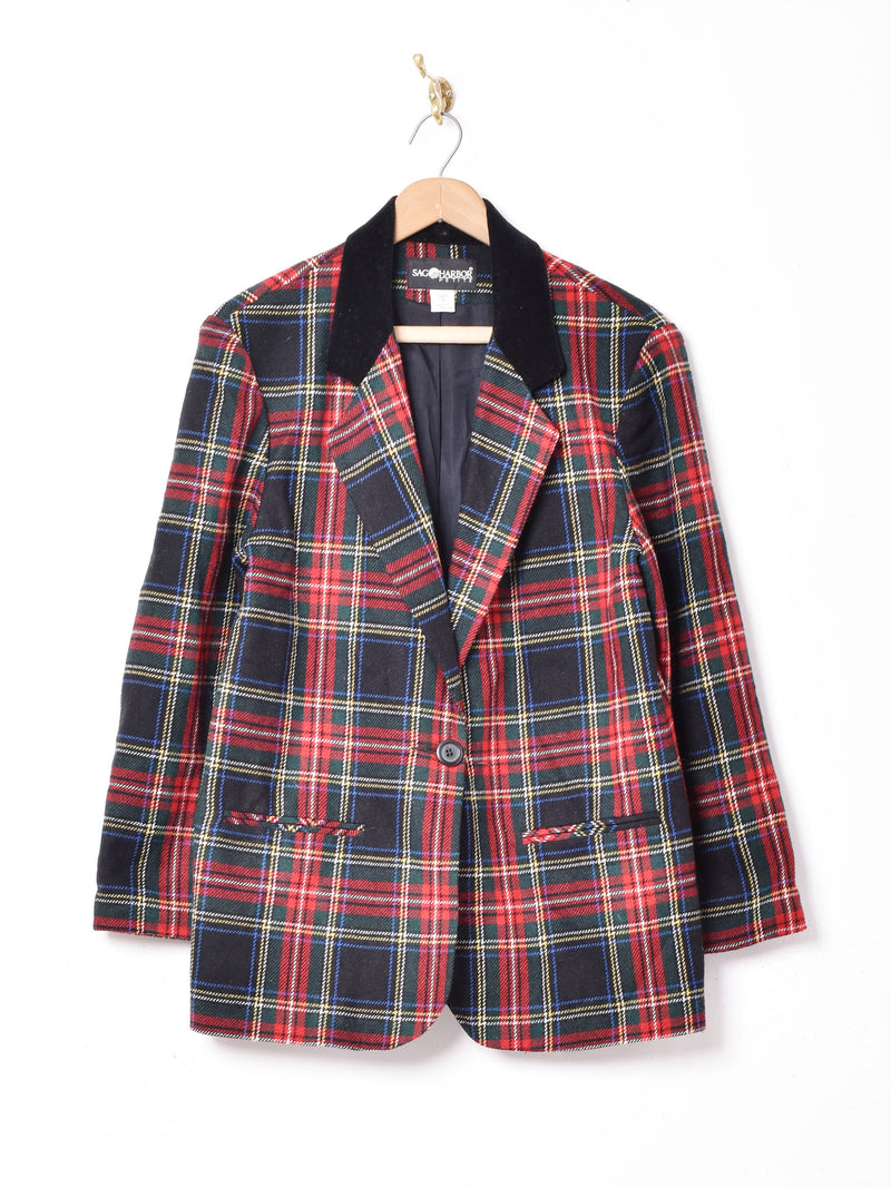 タータンチェック ベロア切り替え テーラードジャケット – 古着屋Top