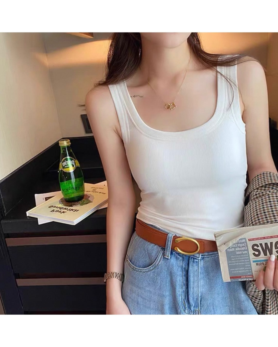 Lホワイト/S,Lブラック即日発送】バックオープンブラタンクトップ