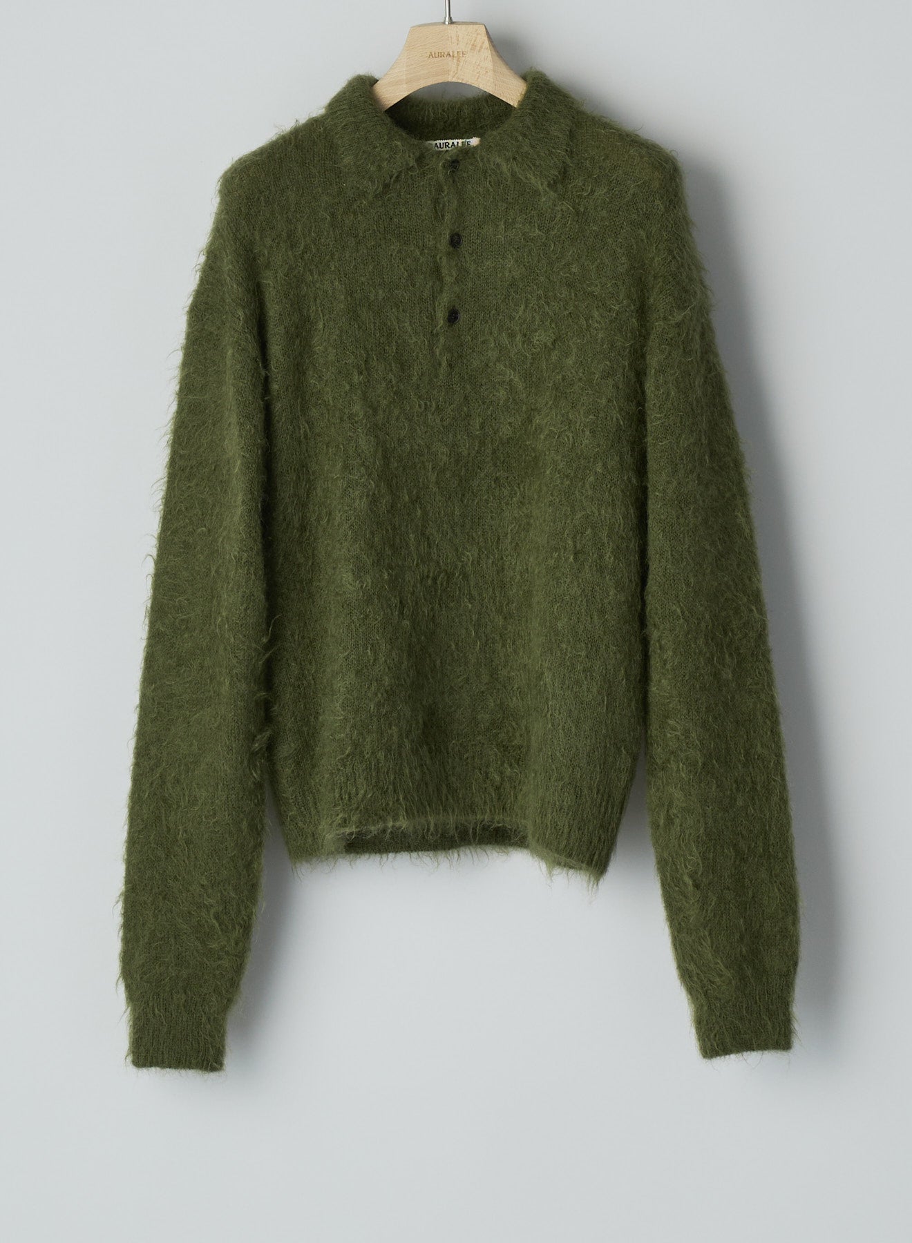 Auralee Brushed Super Kid Mohair Knit Polo - Olive – Totem Brand Co.