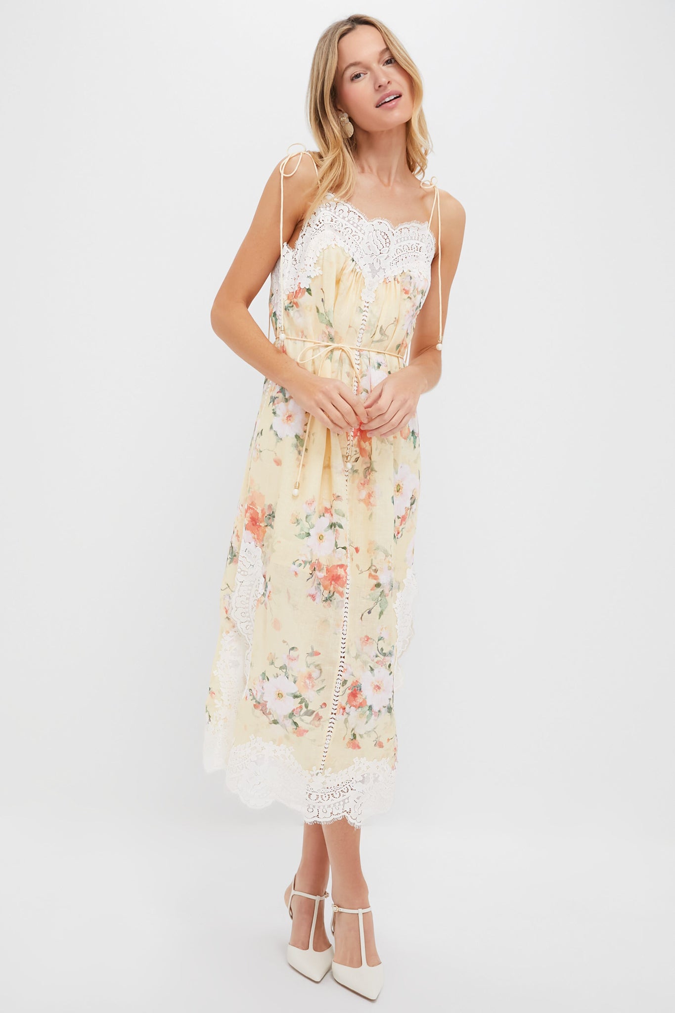 Yellow Watercolour Floral Everley Lace Trim Slip Dress | Zimmermann