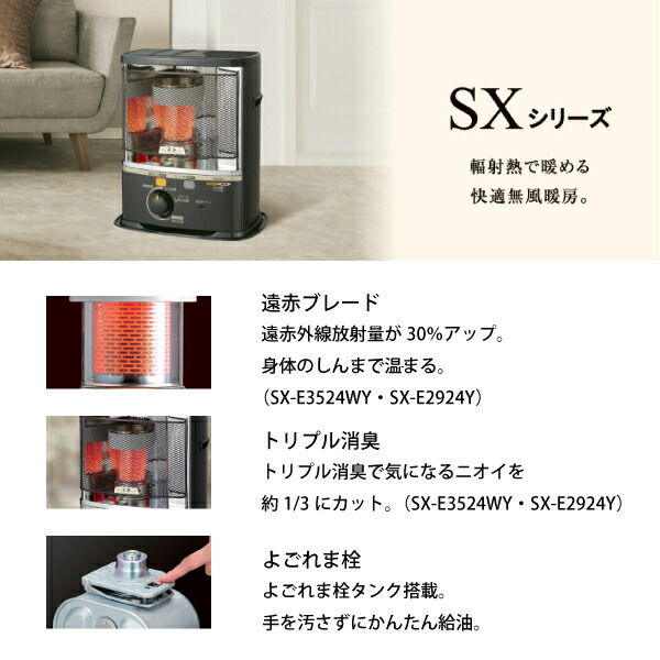楽天市場】コロナ ポータブル石油ストーブ 8畳用 SXシリーズ SX-E2924Y
