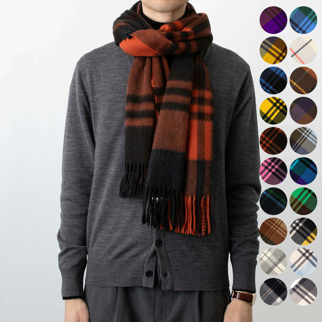 Joshua Ellisジョシュアエリスマフラー グレーオレンジカシミヤ100% 新