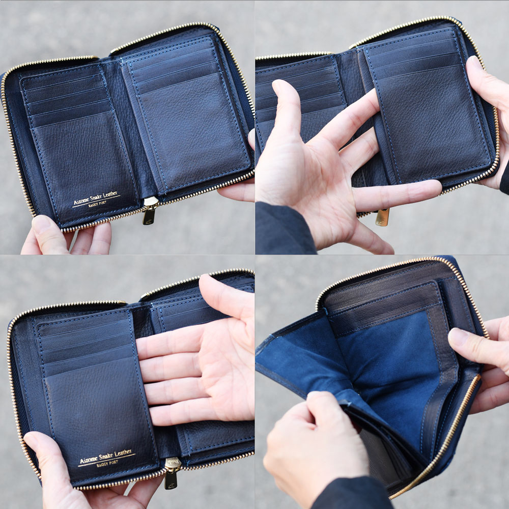 楽天市場】二つ折り財布 ラウンドファスナー 蛇革 藍染め 日本製 BAGGY