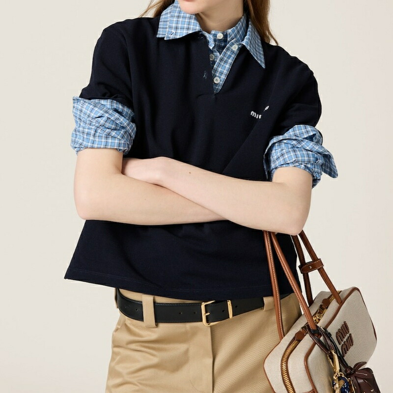楽天市場】ミュウミュウ MIU MIU ピケxポプリン ポロシャツ【ネイビー