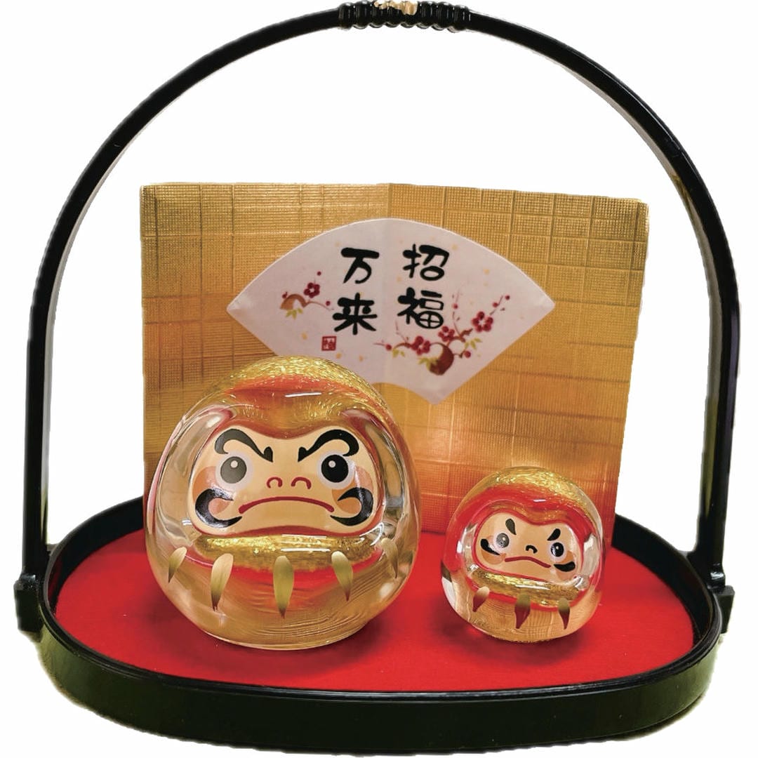楽天市場】親子だるま 金 硝子盆飾り E-8 瀬戸取寄 ガラス 置物 置き物