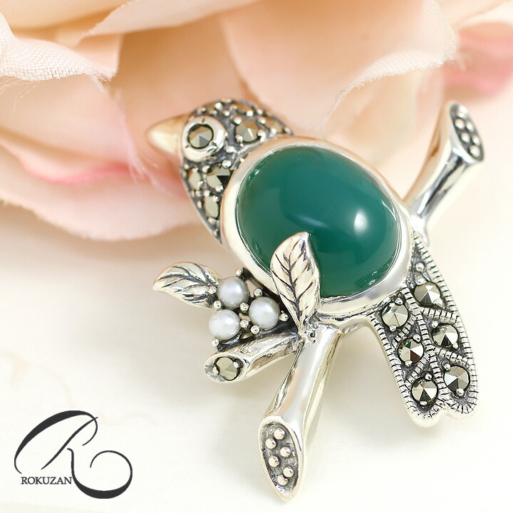楽天市場】碌山 ブローチ アンティーク グリーンアゲート パール/真珠