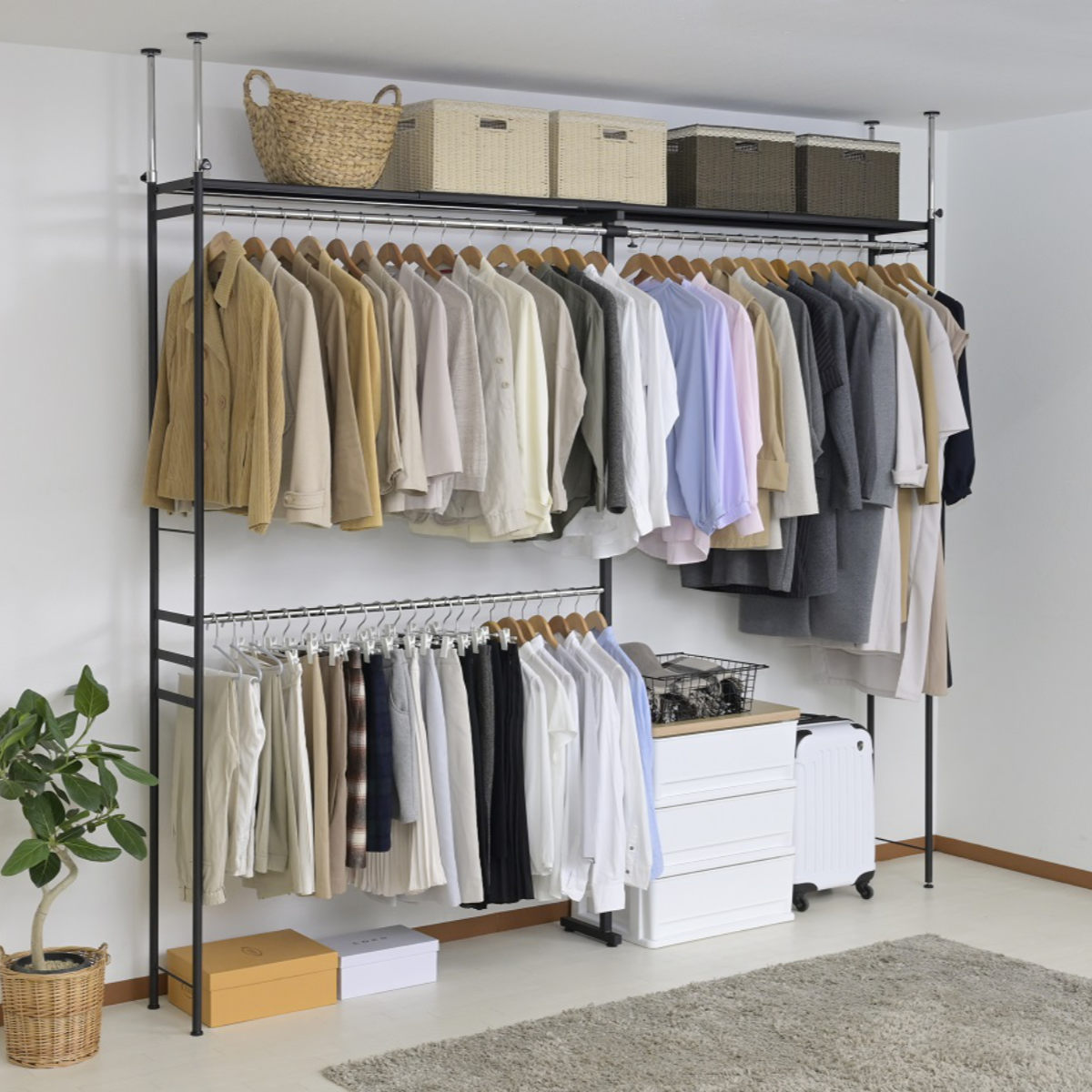 楽天市場】突っ張り ハンガーラック ハイタイプ スーパーワイド 幅140