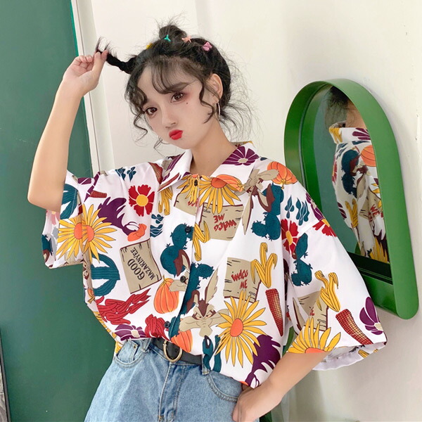 楽天市場】【送料無料】 柄シャツ 隠れウルフ ボタニカル柄 カラフル