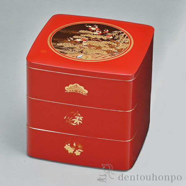 田中重希の拭 漆塗り重箱 3層 深い赤色 田中重希の拭 漆塗り重箱 3層