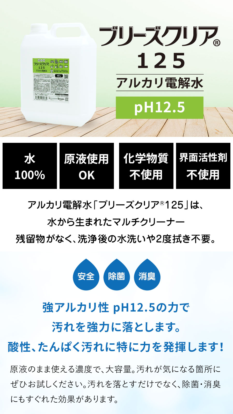 楽天市場】アルカリ電解水 pH12.5 ブリーズクリア・125 詰替 20L 業務