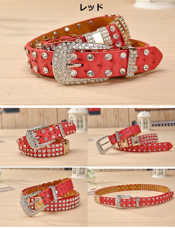楽天市場】ラインストーン付き キラキラ スタッズベルト レディース