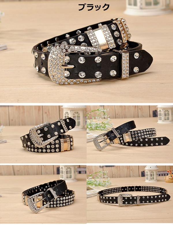楽天市場】ラインストーン付き キラキラ スタッズベルト レディース