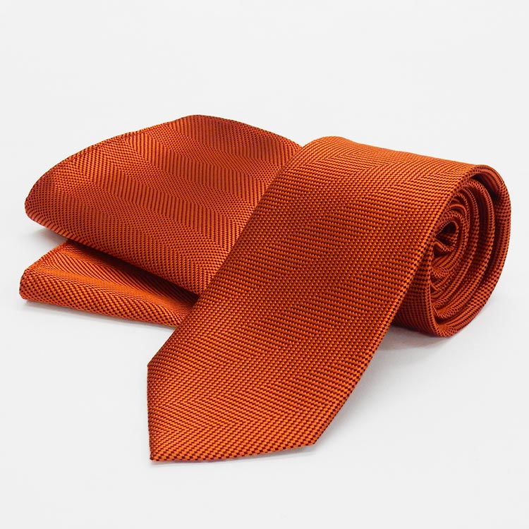 楽天市場】西陣織 ネクタイ チーフ付 濃オレンジ×黒 ヘリンボーン風