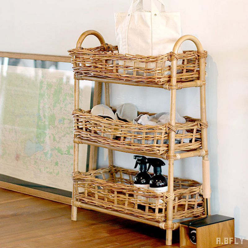 楽天市場】3段ラック 3段バスケット ラタン 籐 皮付きラタン