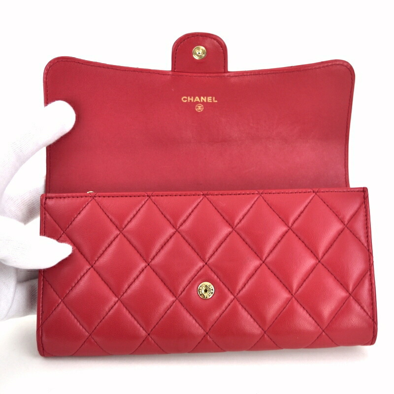 楽天市場】シャネル 長財布 レッド系 ラムスキン クラシックロング