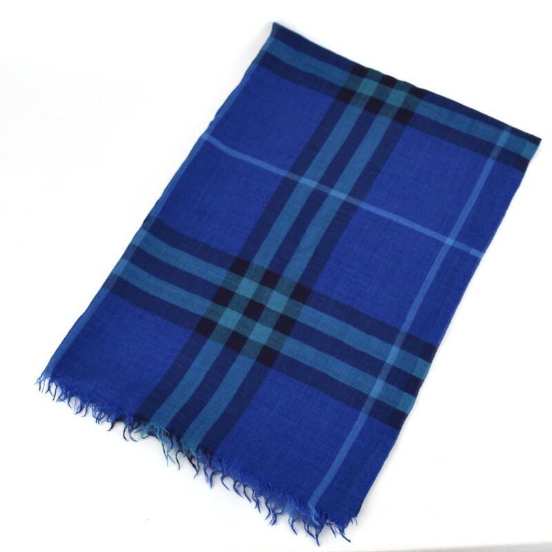 楽天市場】バーバリー ストール チェック柄 ブルー系 大判 薄地