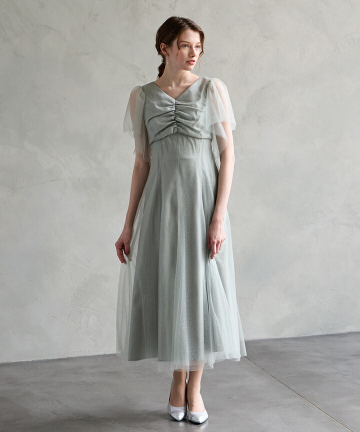 楽天市場】グリッターチュールフロントギャザーレースアップドレス