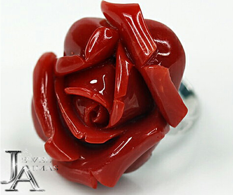 楽天市場】赤珊瑚 赤サンゴ 赤さんご 薔薇彫刻 バラ 13.8g リング 14号
