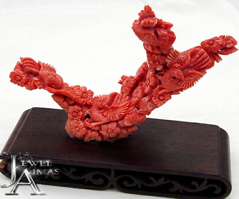 楽天市場】【ｾｰﾙ】桃珊瑚 置物 鳳凰/鳥/花の彫刻 彫刻珊瑚 彫刻サンゴ