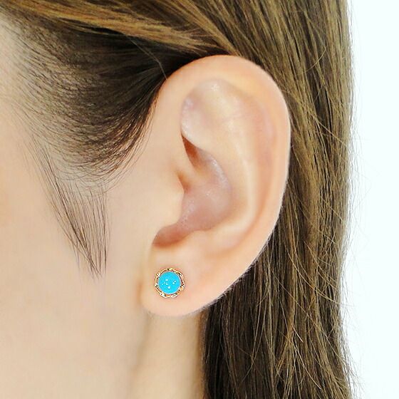 楽天市場】K18YG トルコ石 スタッドピアス【5.0mm】18金 ゴールド