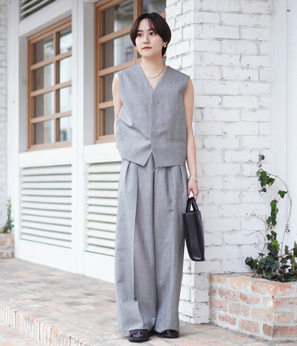 楽天市場】[送料無料]ATON : [レディース]WOOL LINEN SHARKSKIN WIDE