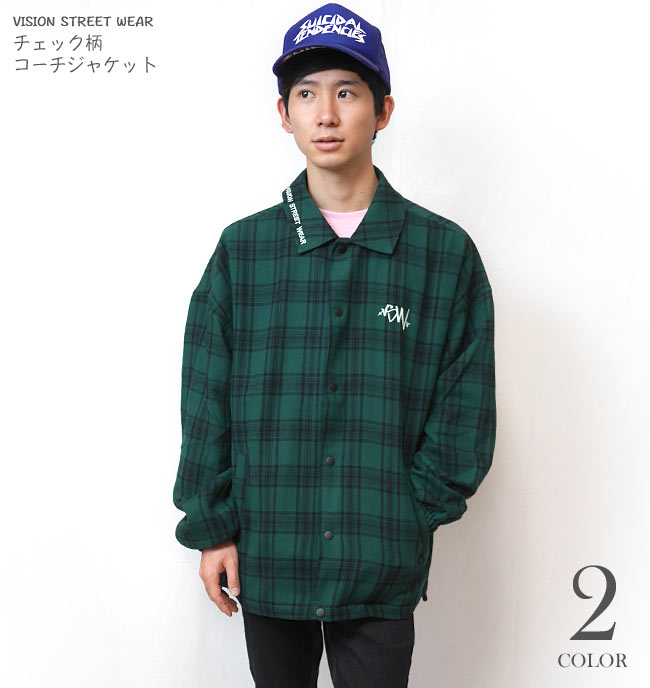 楽天市場】チェック柄 コーチジャケット ( グリーン ) VISION STREET