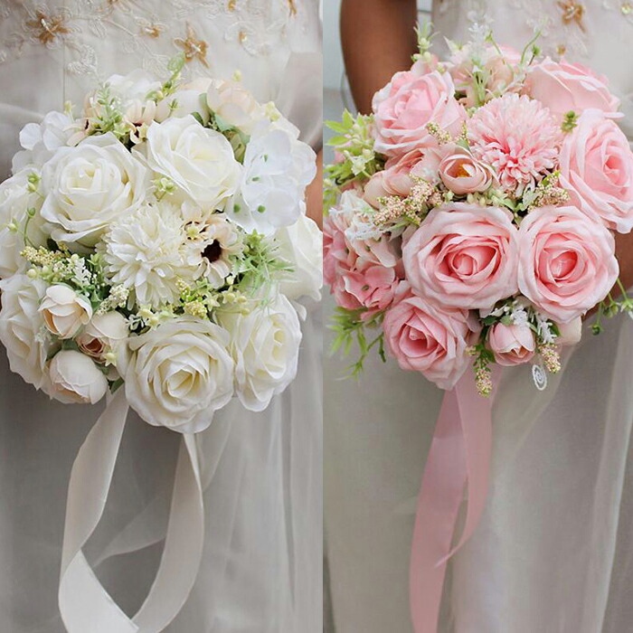 スモーキーピンクローズのシングルブーケ 韓国ブーケ ウェディング