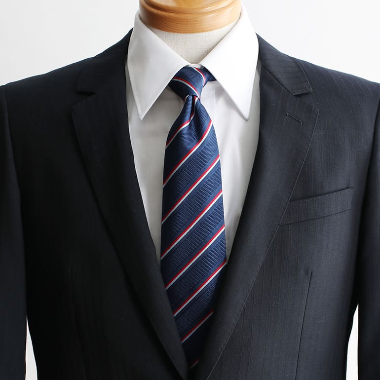 楽天市場】ネクタイ シルク混 ストライプ ネイビー 紺 ブルー 青
