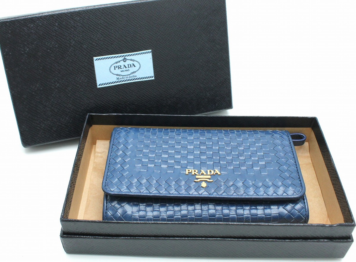 楽天市場】【財布】PRADA プラダ 編み込み MADRAS マドラス 二つ折り