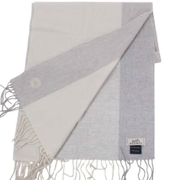 楽天市場】エルメス マフラー カシミア100% グレー オフホワイト