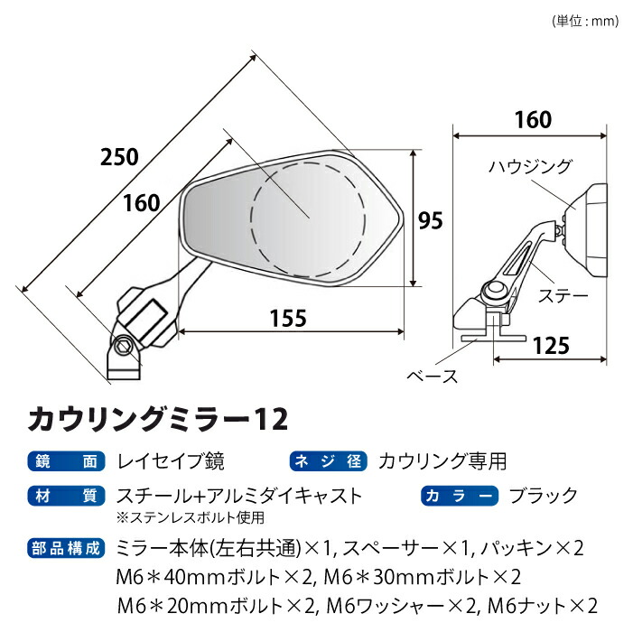楽天市場】タナックス ナポレオン NC-002 カウリングミラー12 TANAX