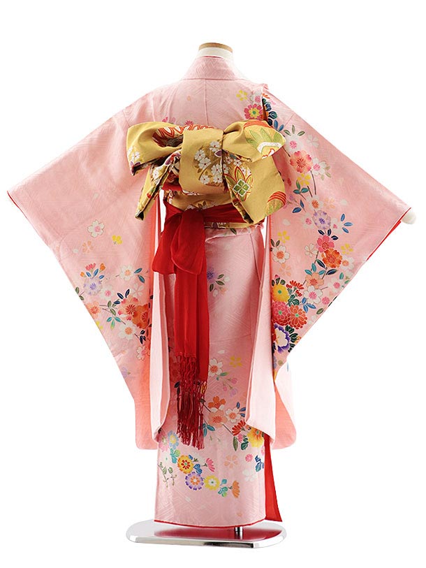 503ag68□七五三 七歳 女児 着物&袋帯 青海波 花□美品 503ag68