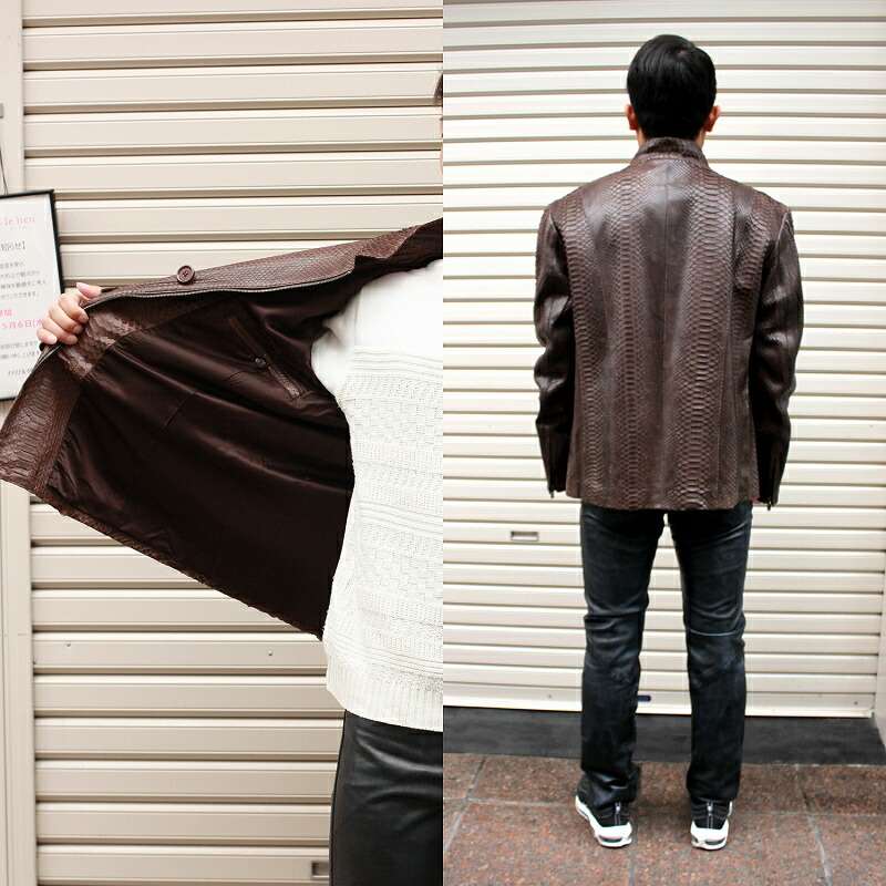 楽天市場】蛇革 パイソン メンズ レザージャケット 本革 ステンカラー