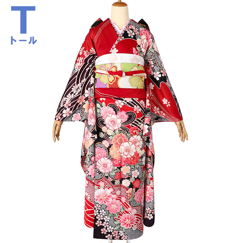 楽天市場】【成人式 振袖 レンタル】RS1961 正絹 赤 ふくれ織桜花文