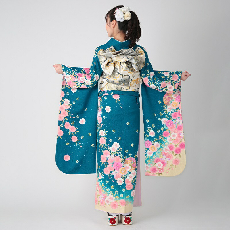 楽天市場】【振袖 レンタル】 結婚式 結納R1072 正絹 青緑 枝垂桜に