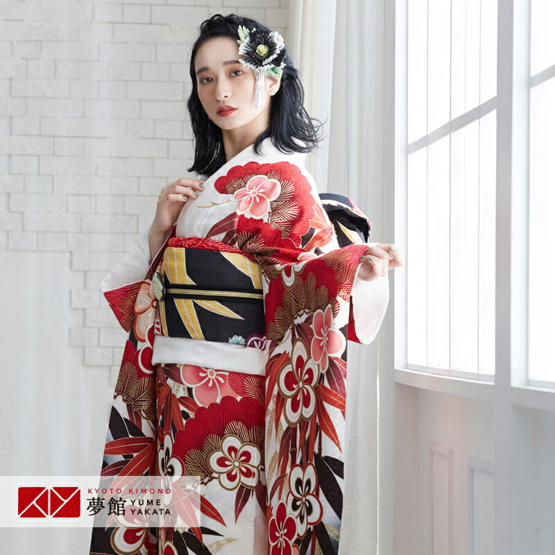 楽天市場】【成人式 振袖 レンタル】RS1084 正絹 白 松竹梅フルセット