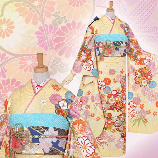 楽天市場】【成人式 振袖 レンタル】RS1183 正絹 黄 桜楓流水文フル
