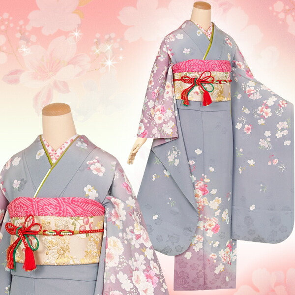 楽天市場】【成人式 振袖 レンタル】RS1340 正絹 グレー 桜 hiromichi