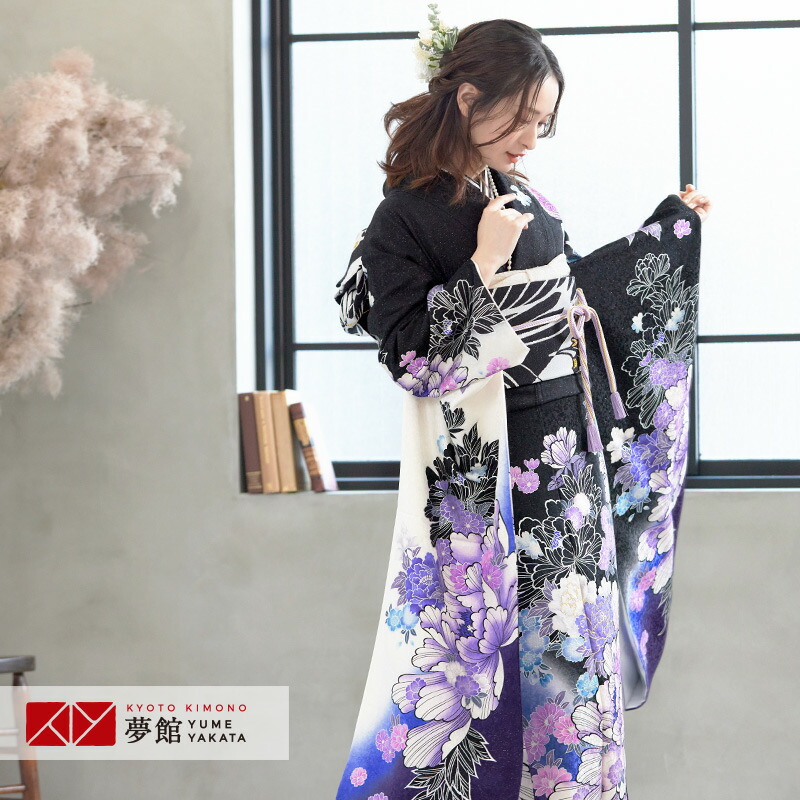 楽天市場】【成人式 振袖 レンタル】RS1329 正絹 黒 牡丹に桜フル