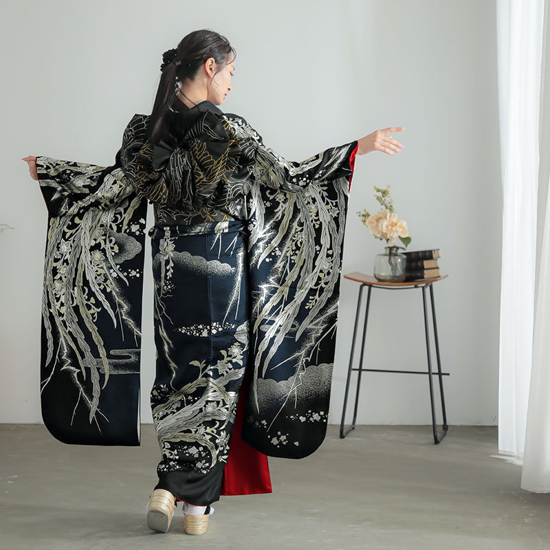 楽天市場】【振袖 レンタル】 結婚式 結納R2016 正絹 ブルー×黒 鳳凰