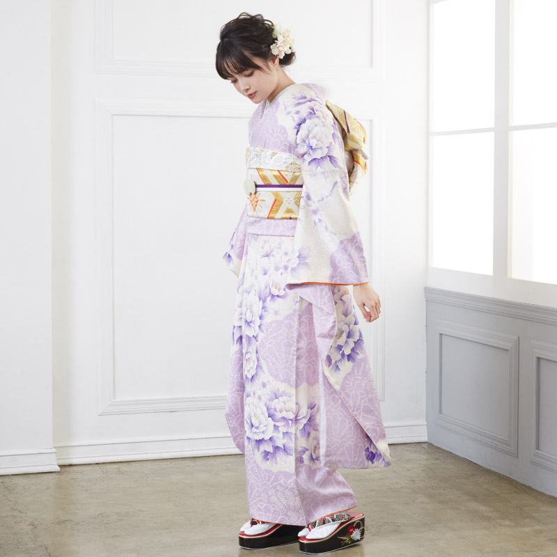 楽天市場】【振袖 レンタル】 結婚式 結納R778 正絹 絞り 水彩 紫 牡丹