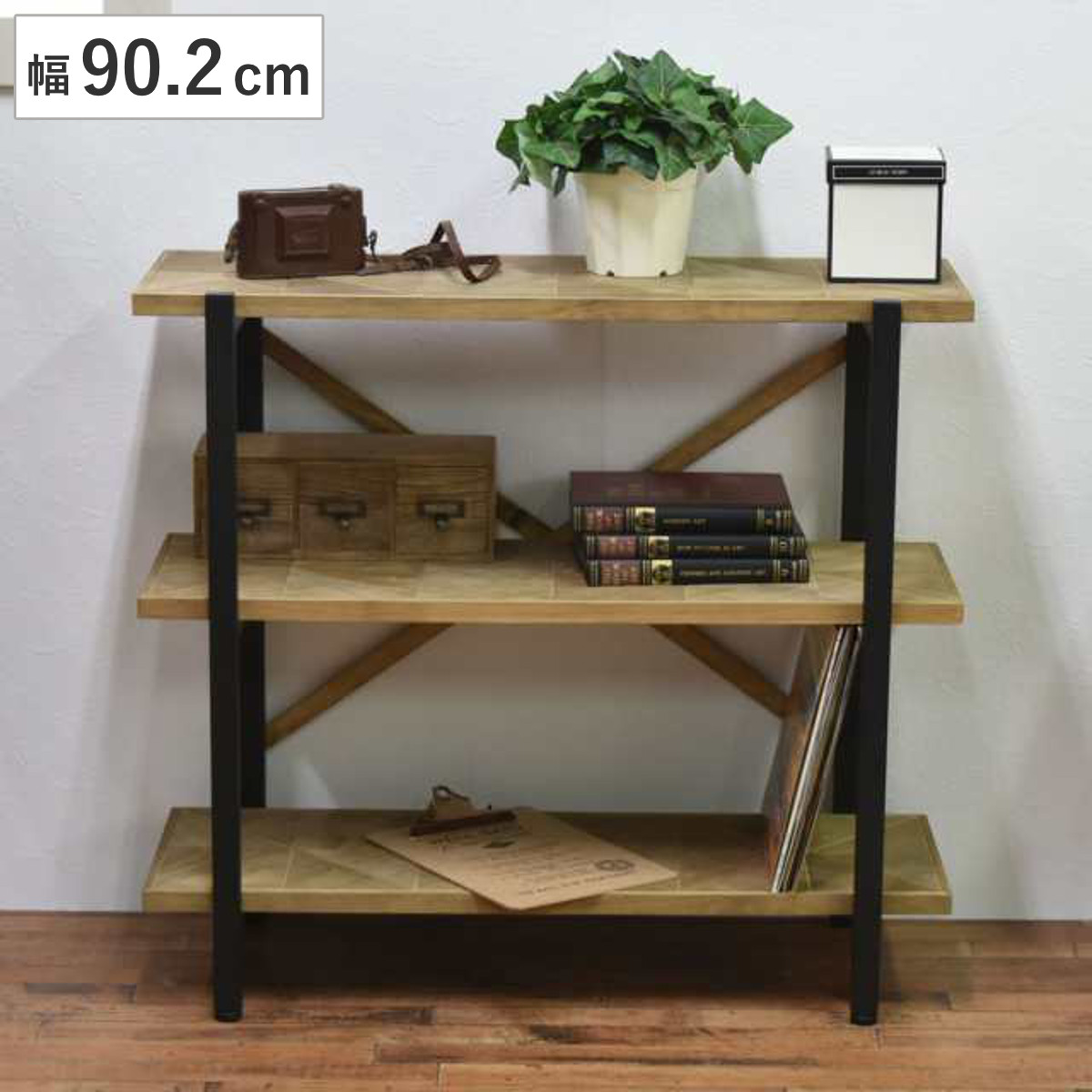 楽天市場】オープンラック 幅90cm 3段 組木 古材風 KALEIDO （ 本棚