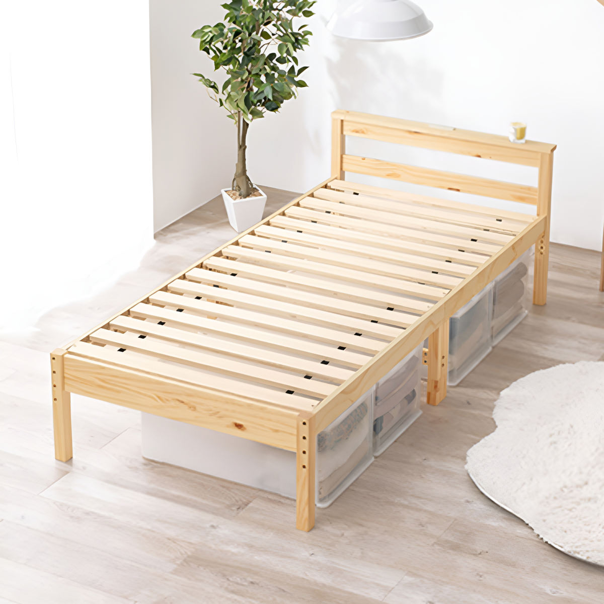 楽天市場】シングルベッド すのこ 2口コンセント 宮棚付 高さ調節 床下