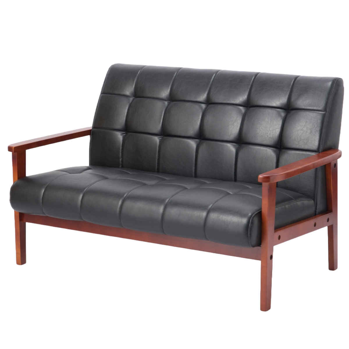 楽天市場】ソファ 2人掛け 幅122cm 木肘 レザーブラック ラニット