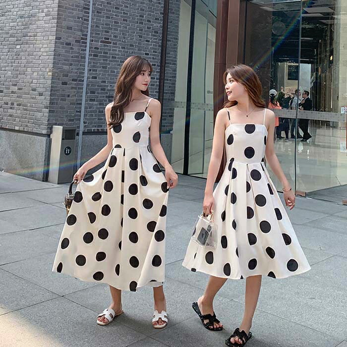 楽天市場】キャミワンピース 水玉ドット柄 ハイウエスト モノトーン