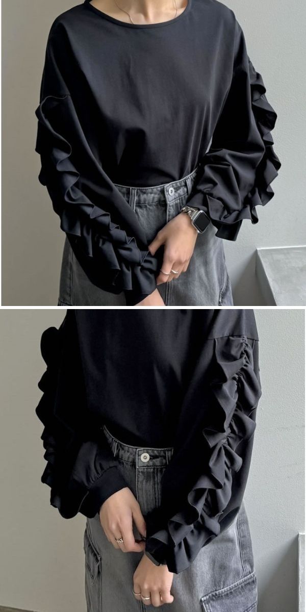 楽天市場】袖フリルカットソー ロンT Tシャツ フリル 長袖 切り替え