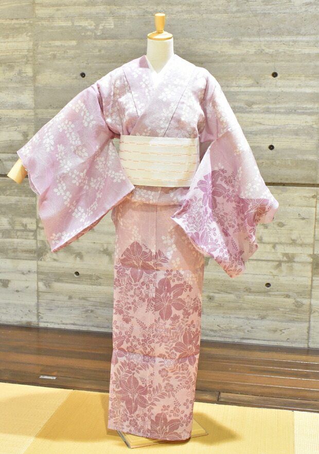 竺仙【未使用】絹紅梅 浴衣「撫子と糸菊」広襟 竺仙【未使用】絹紅梅