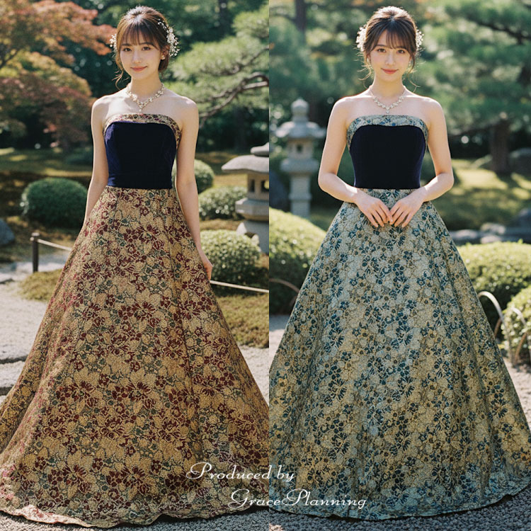 楽天市場】カラードレス ロングドレス ゴールド×パープル プリンセス