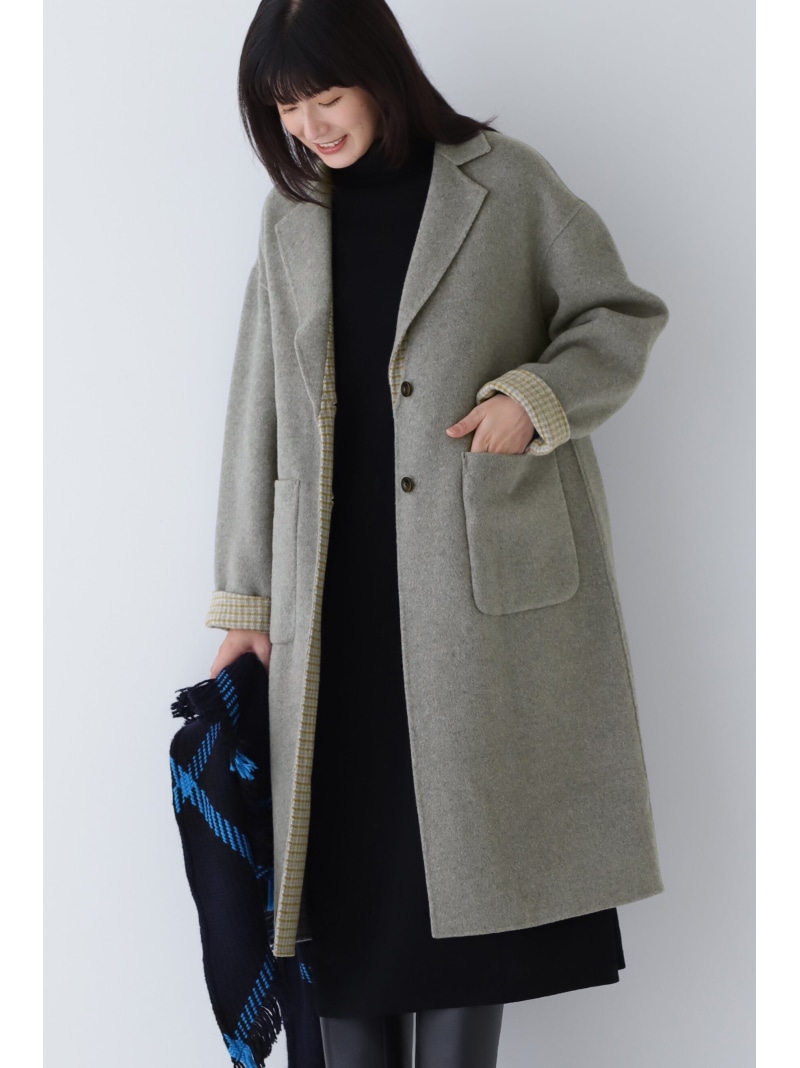 HUMAN WOMAN フード付きチェスターコート グレー｜