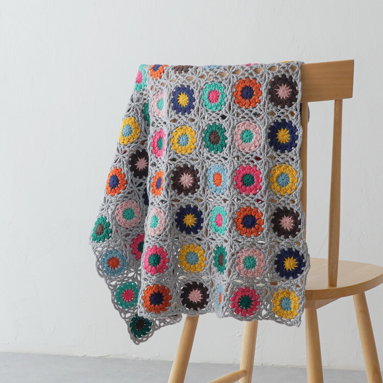 楽天市場】編み物キット #3-10 モチーフつなぎのひざ掛け 編み物 毛糸